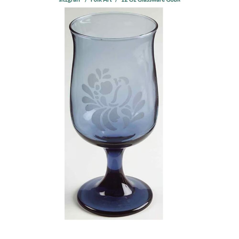 Vintage  Pfaltzgraff Folk Art 8 Oz Goblet Blue Lot of 4